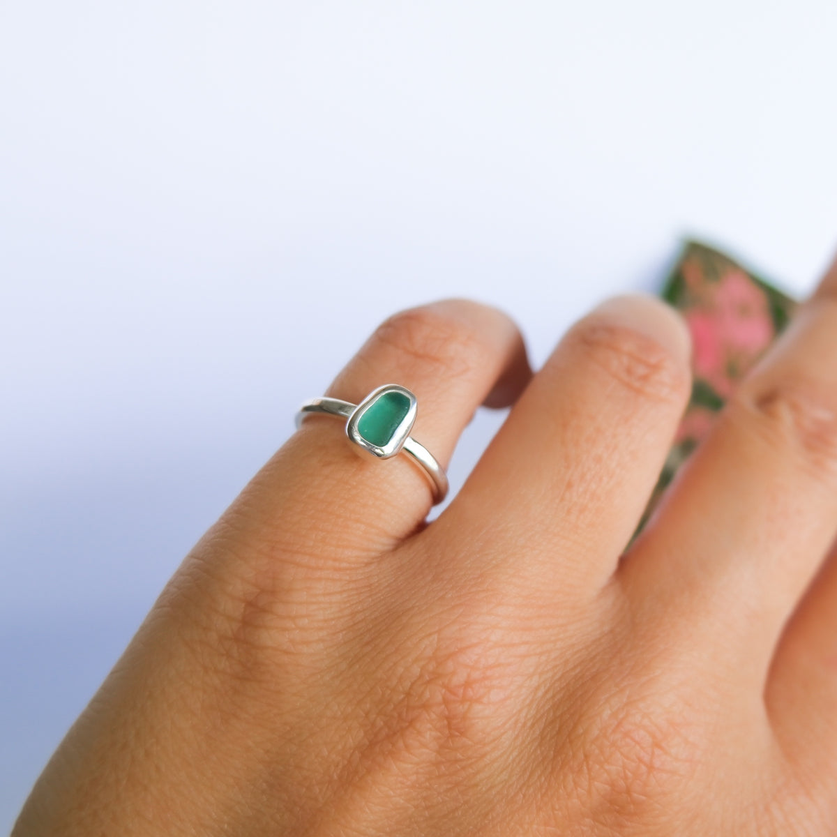 Teal Sea Glass Ring | K