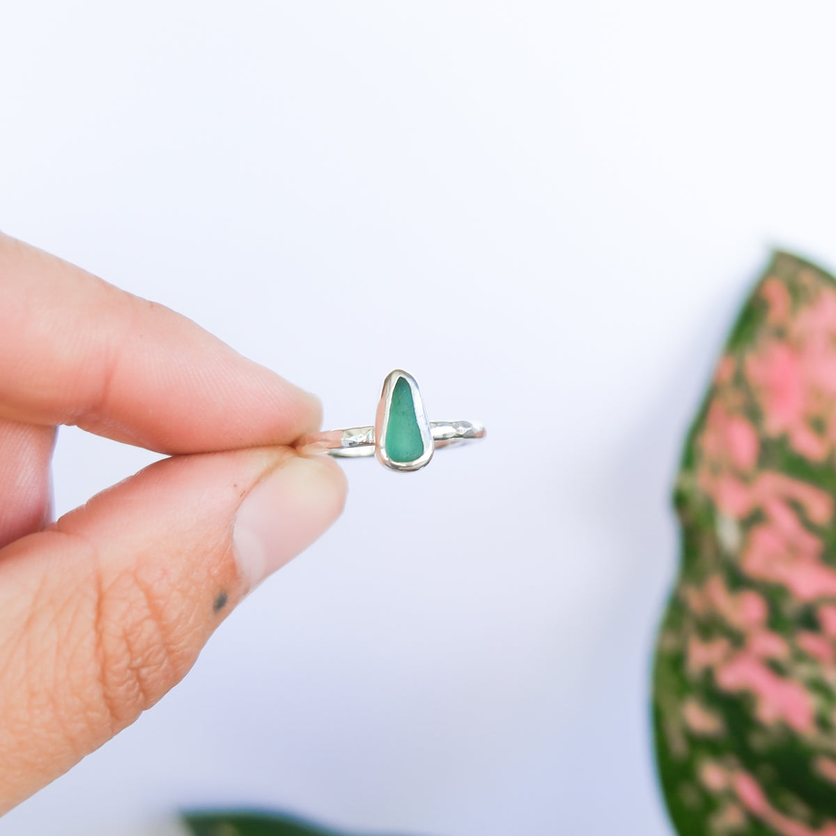 Teal Sea Glass Ring | L