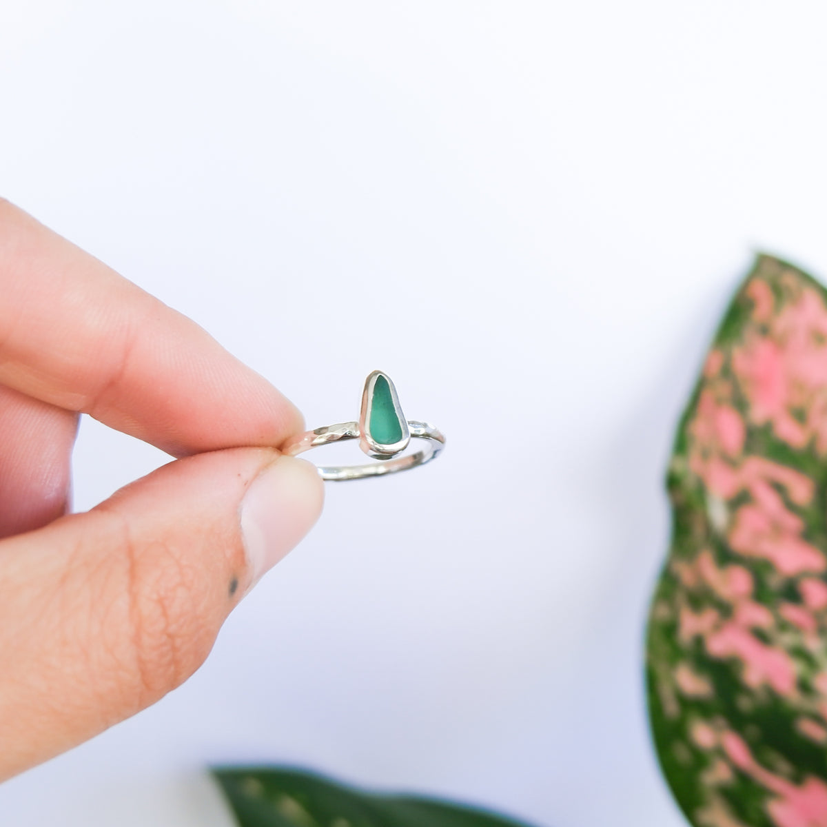 Teal Sea Glass Ring | L