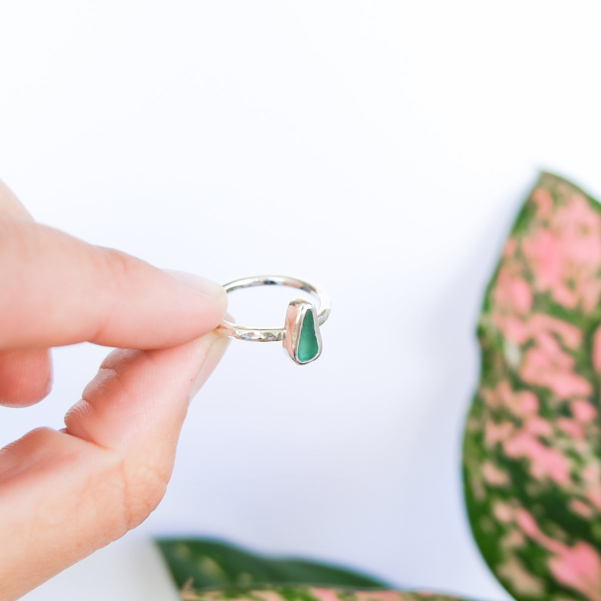 Teal Sea Glass Ring | L