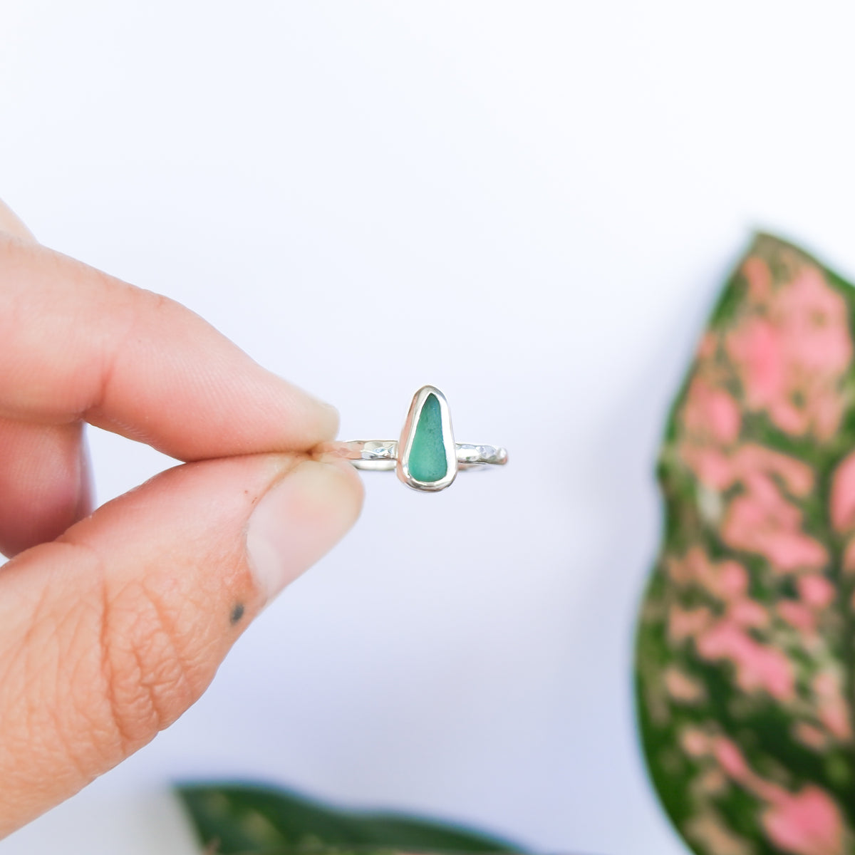 Teal Sea Glass Ring | L