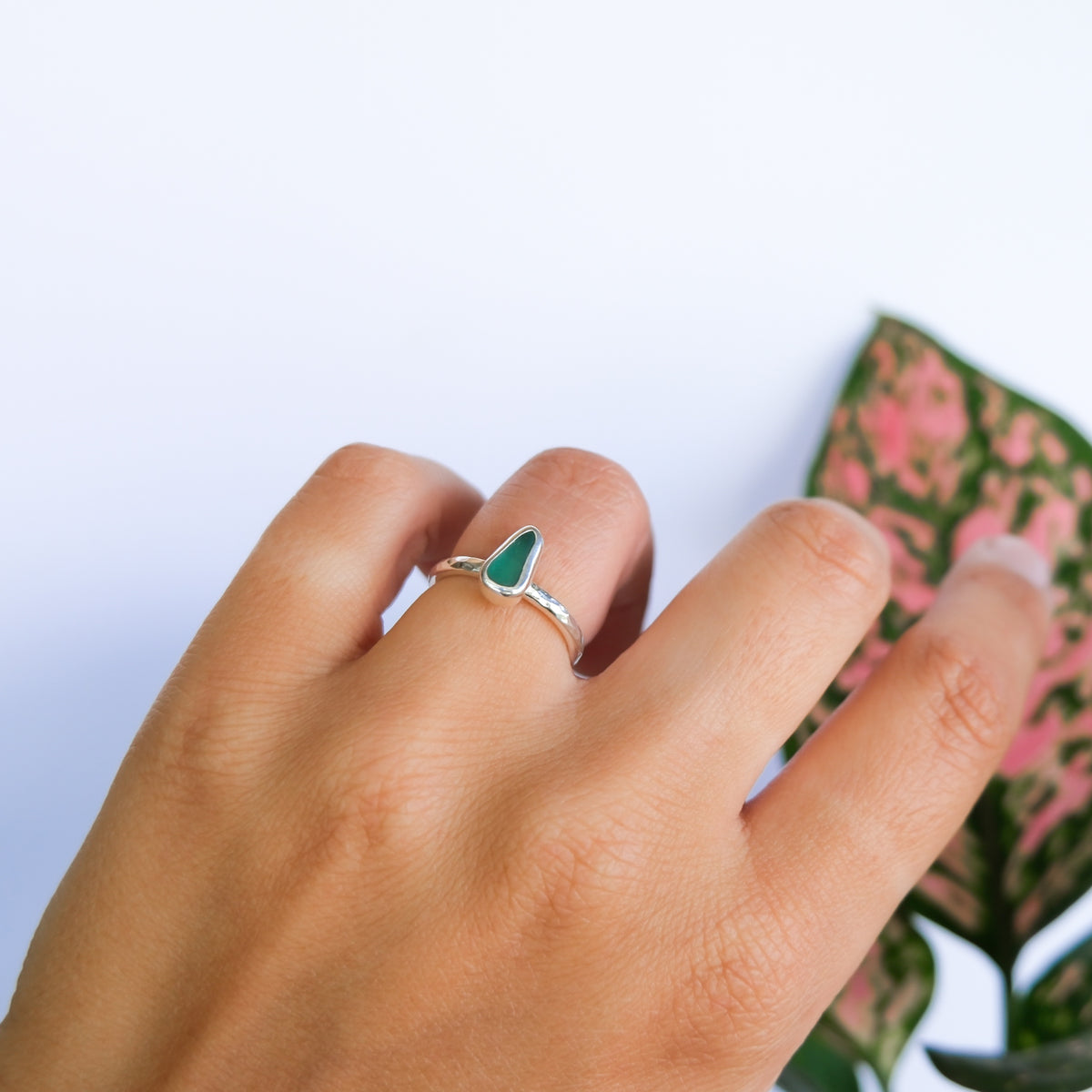 Teal Sea Glass Ring | L