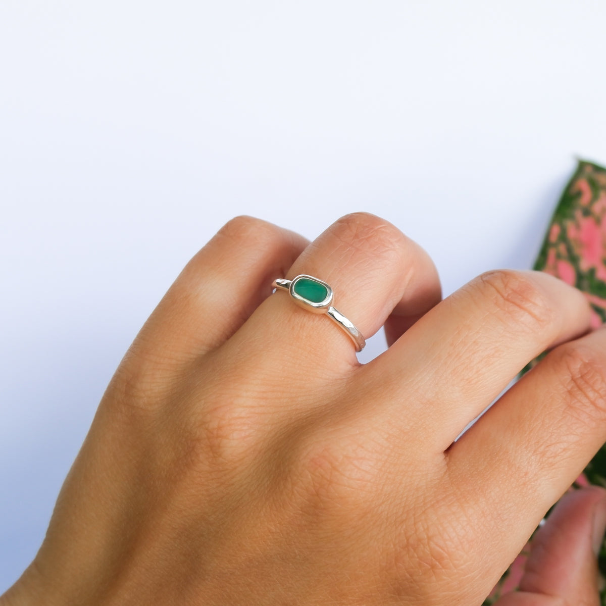 Teal Sea Glass Ring | O