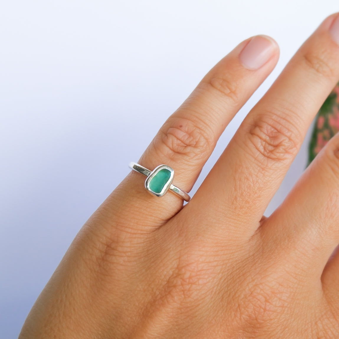 Teal Sea Glass Ring | K