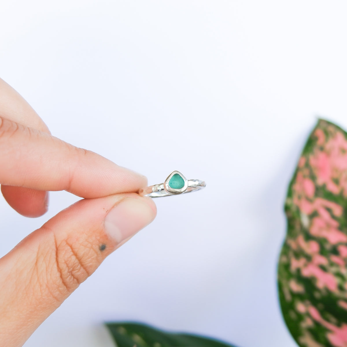 Teal Sea Glass Ring | L