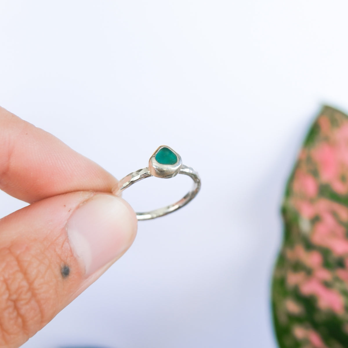 Teal Sea Glass Ring | L