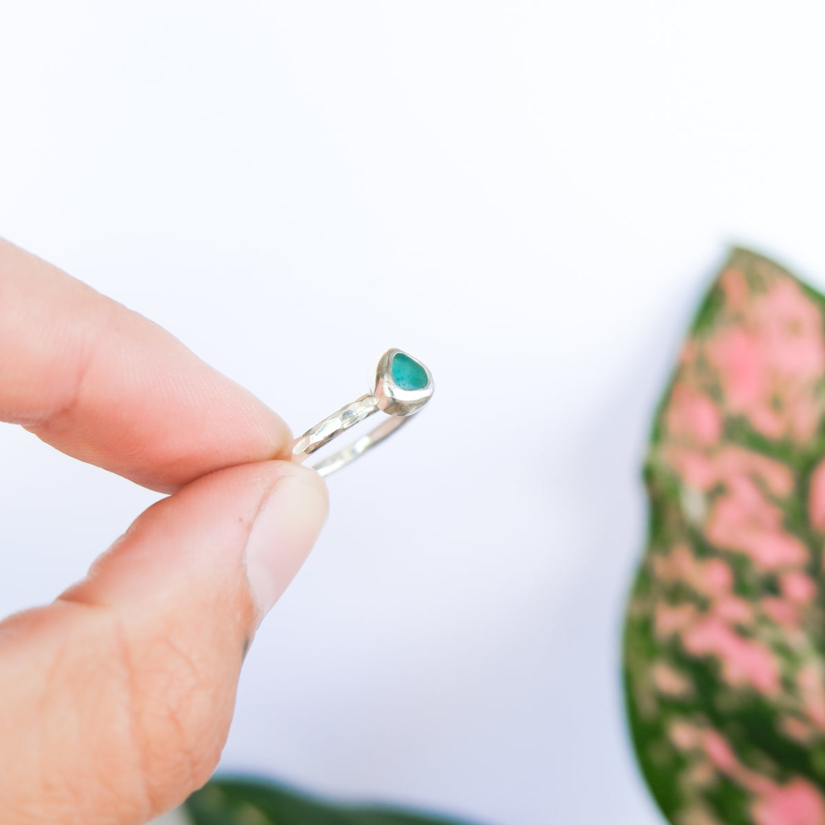 Teal Sea Glass Ring | L