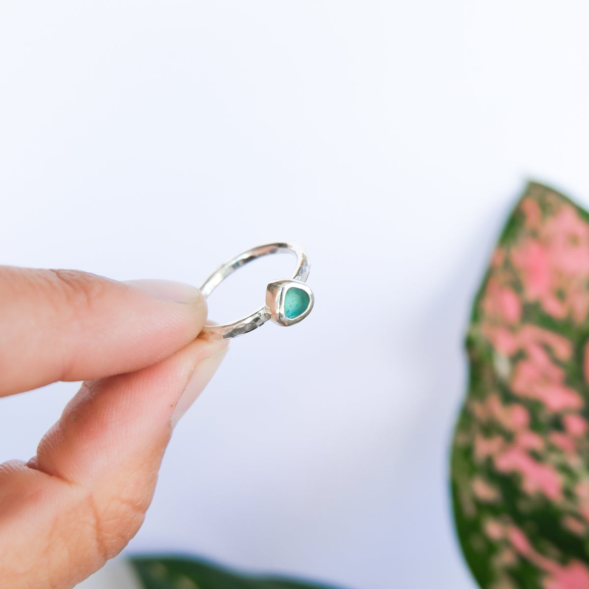 Teal Sea Glass Ring | L
