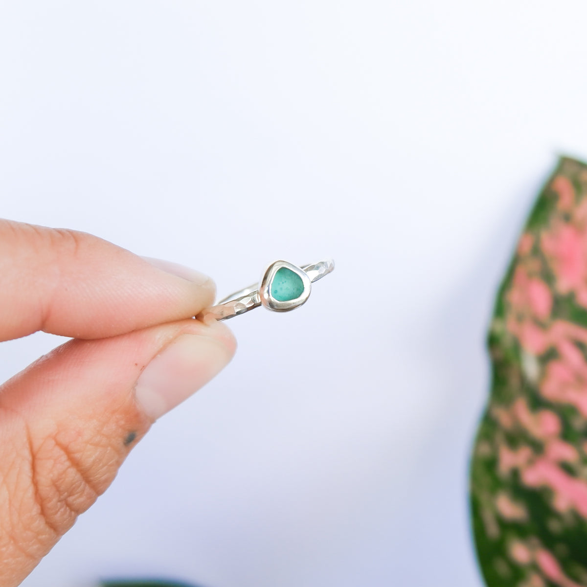 Teal Sea Glass Ring | L