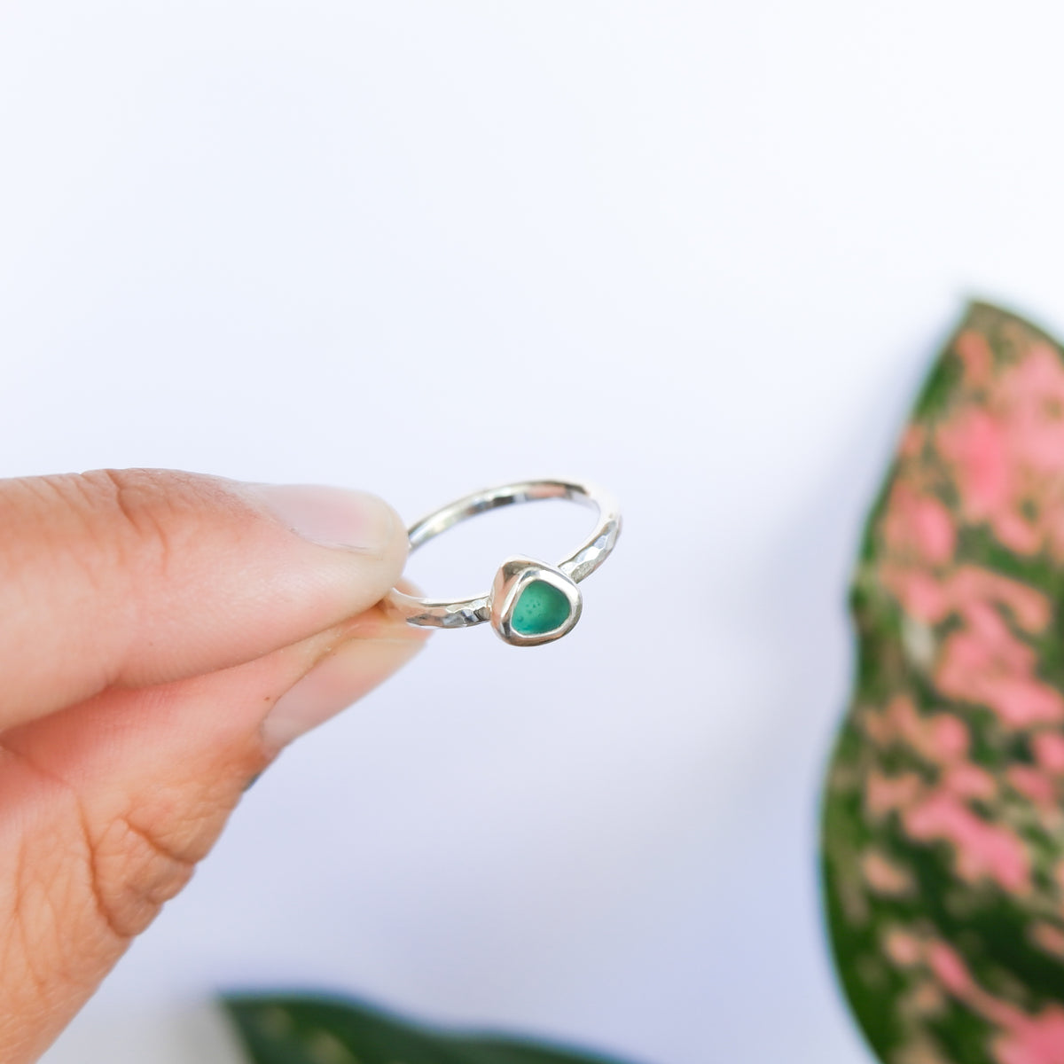 Teal Sea Glass Ring | L