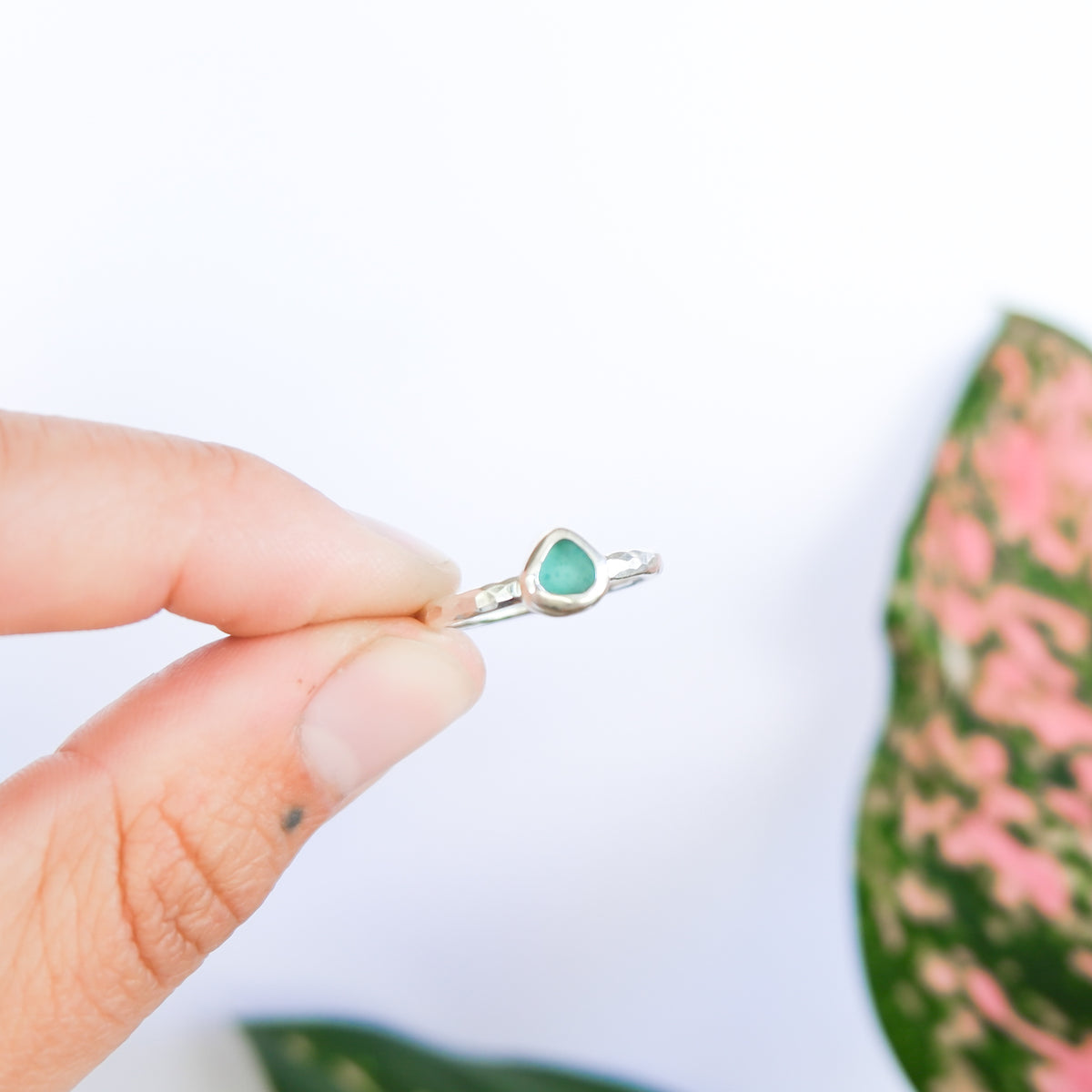 Teal Sea Glass Ring | L