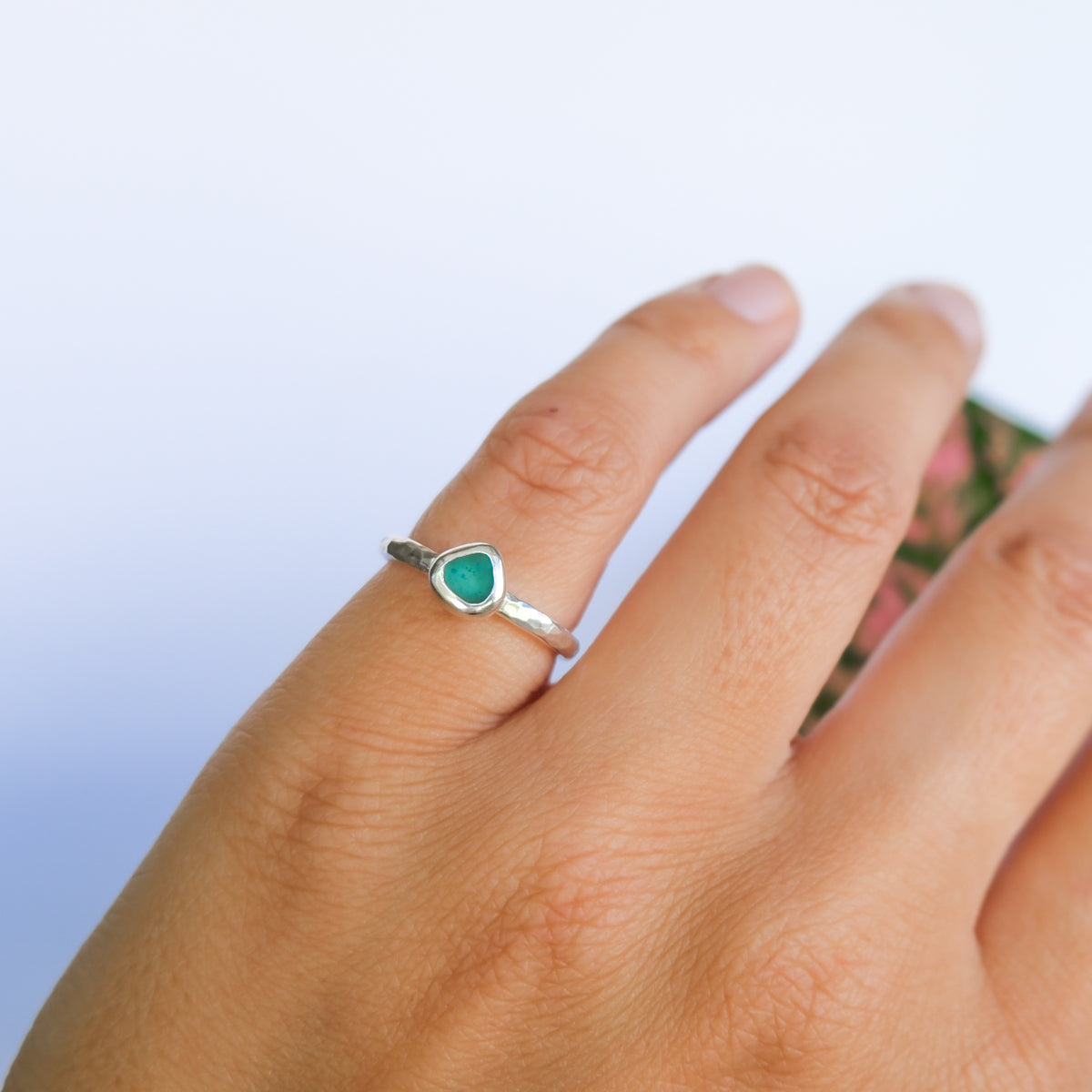 Teal Sea Glass Ring | L