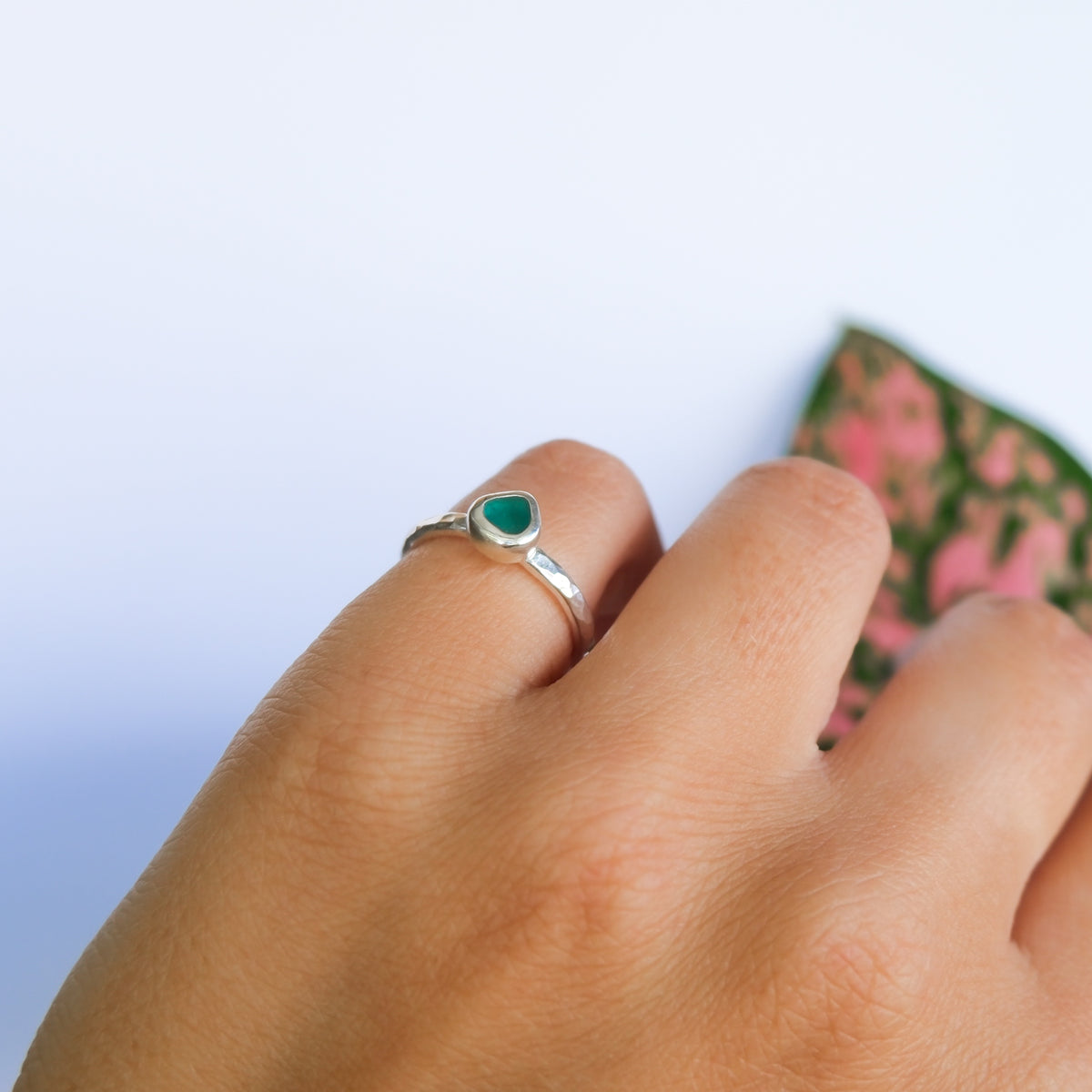 Teal Sea Glass Ring | L