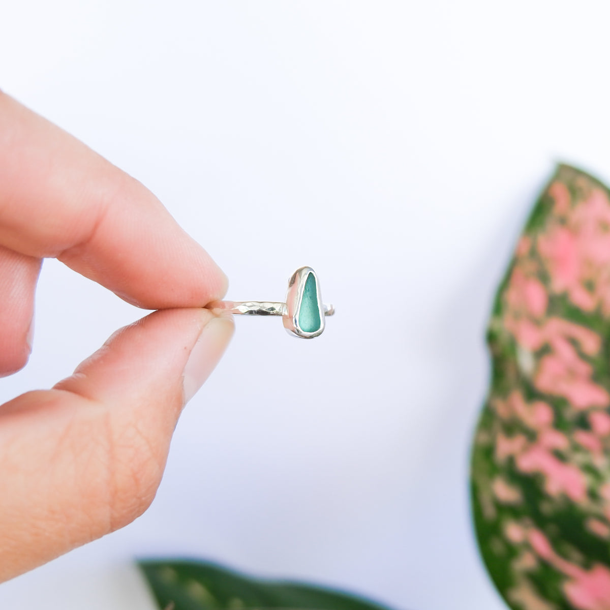 Teal Sea Glass Ring | L