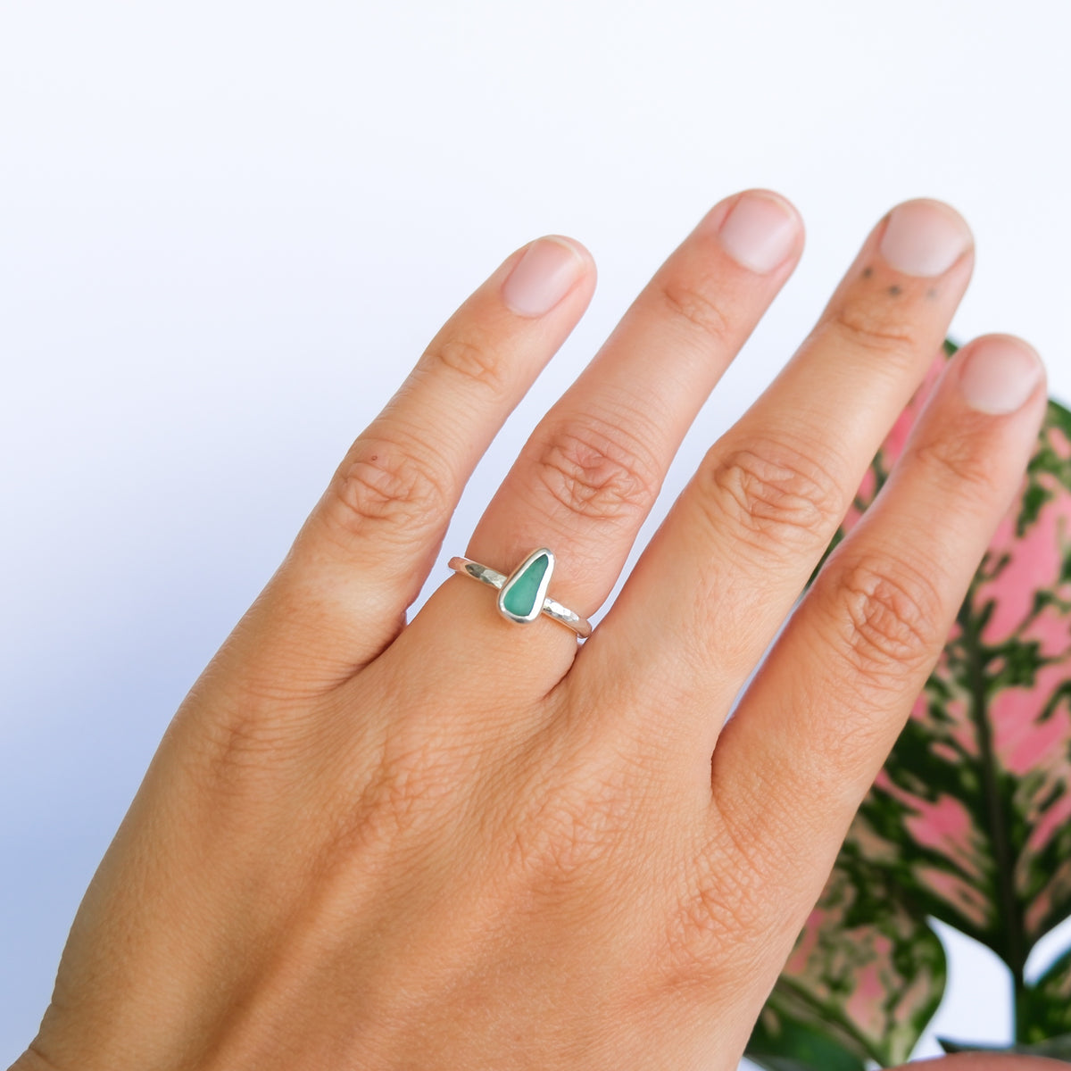 Teal Sea Glass Ring | L